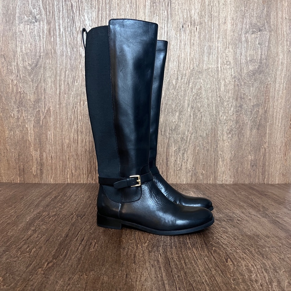 Lauren Ralph Lauren Black Leather Knee-High Riding Style Boots
